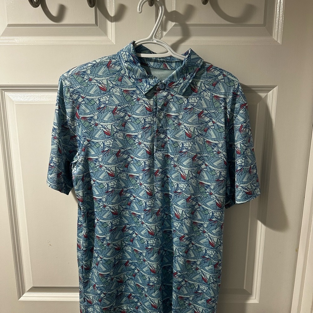 Vineyard Vines Blue and Red Sailboat Polo